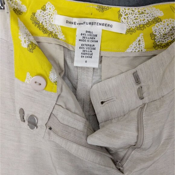 DIANE VON FURSTENBURG Womens Georginne Pants SZ 0 Linen Crop Cream No Lining - Picture 8 of 12